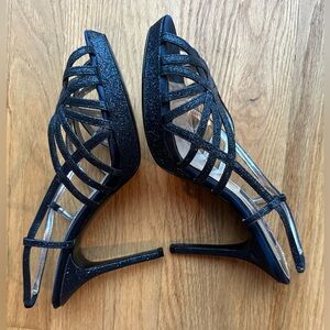 NINA NY SLING SPARKLY BLUE EVENING FORMAL OPEN TOE STILETTO PUMPS (9).